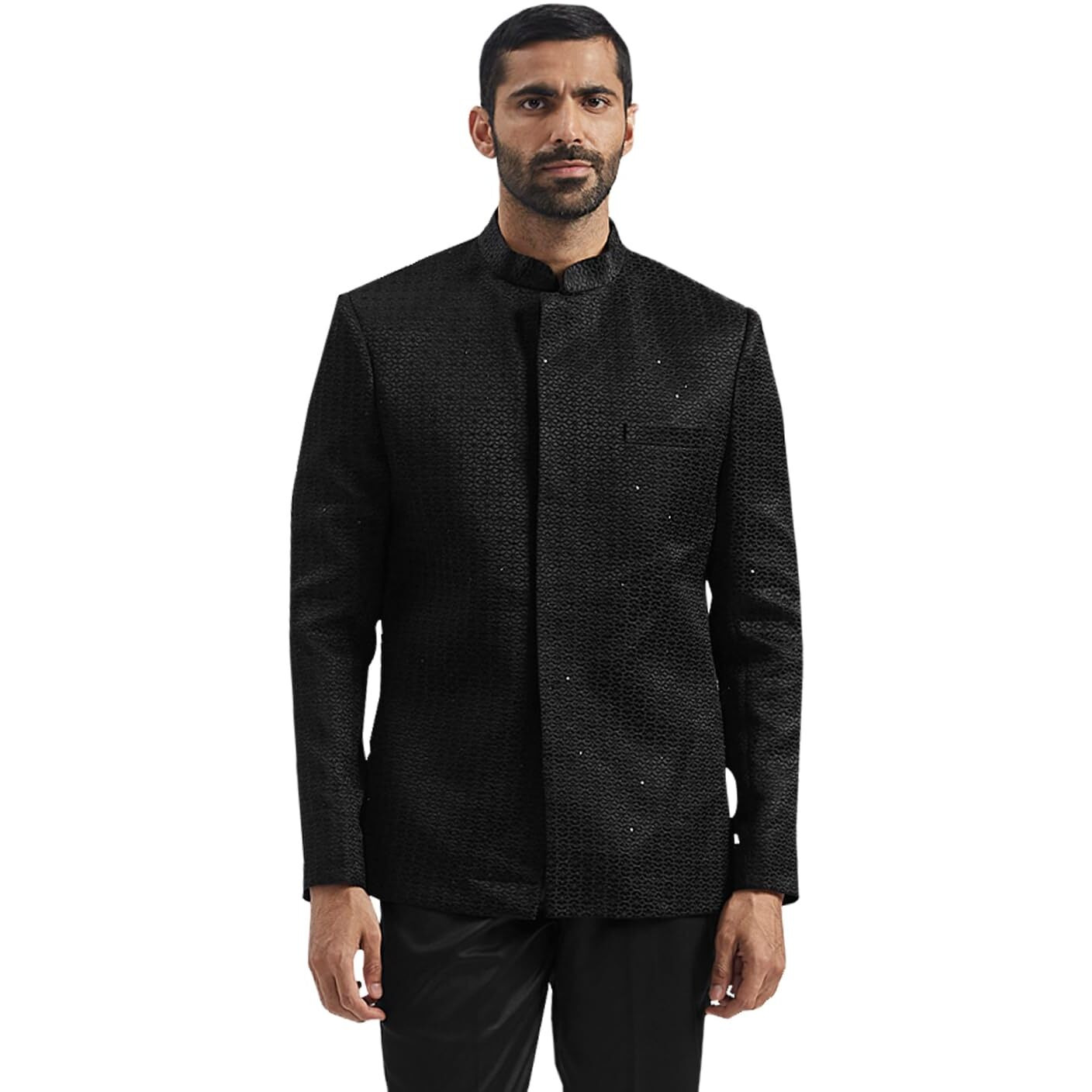 VASTRAMAY Men's Black Silk Blend Jodhpuri, Silk Blend Sequinced Embroidered Jodhpuri For Men, Traditional Indian Wear for Weddings & Festivals