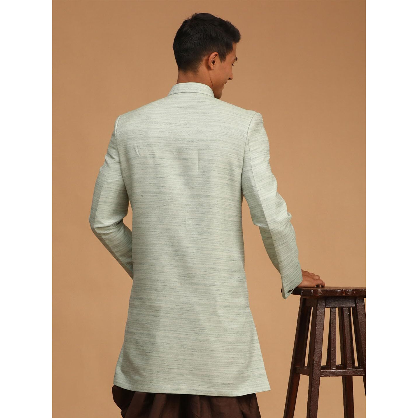 VASTRAMAY Men Mint Green Silk Blend Sherwani Only Top_VASMIW032MG_40