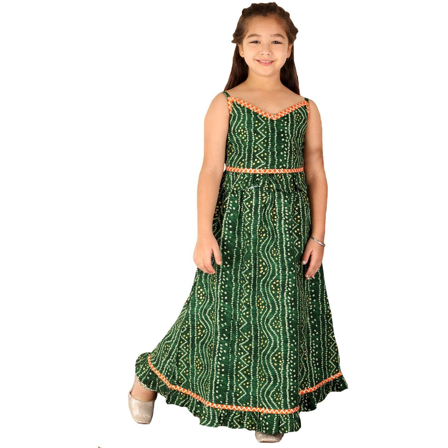 VASTRAMAY Girls' Green Bandhani Lehenga Set_VASGLC006GN_20