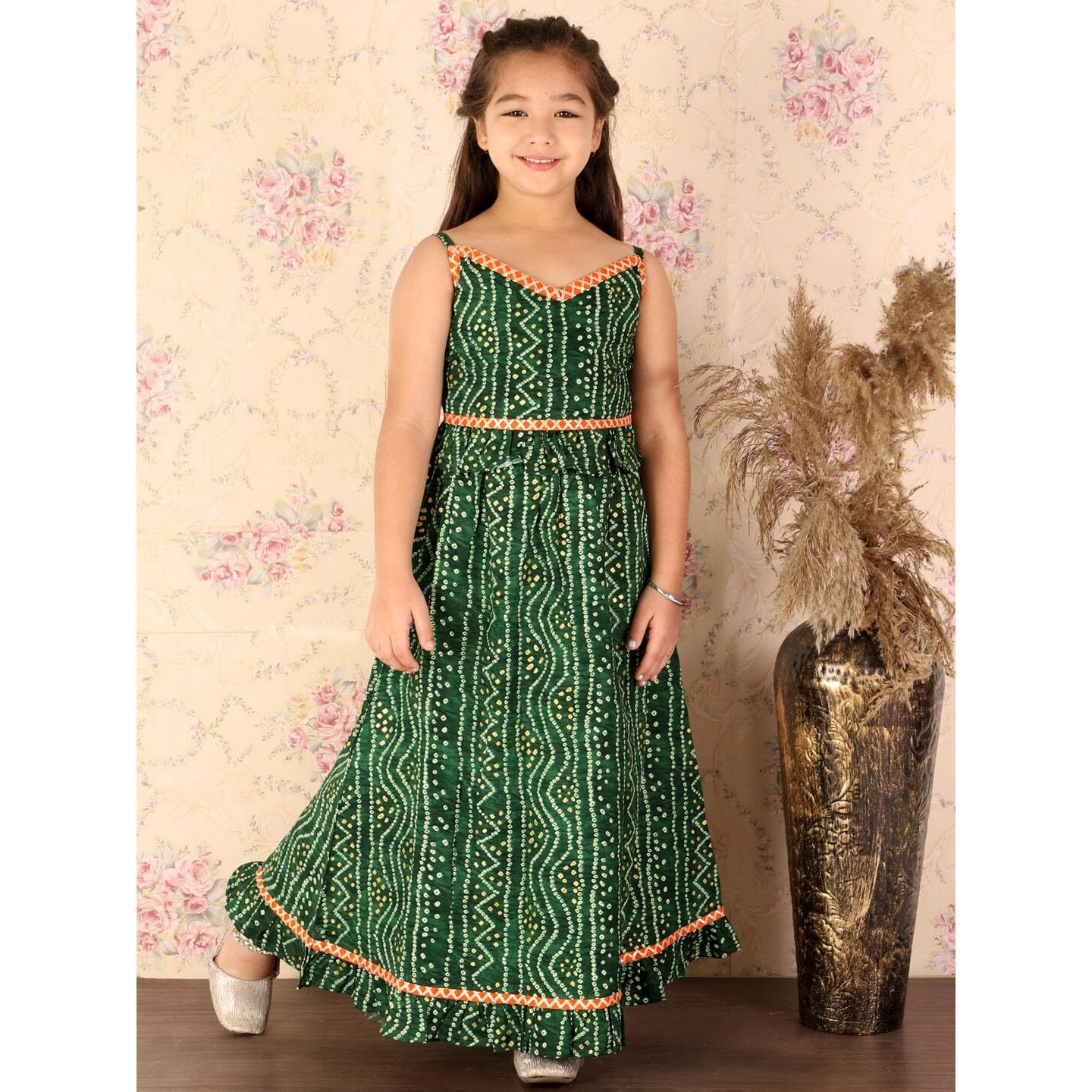 VASTRAMAY Girls' Green Bandhani Lehenga Set_VASGLC006GN_20