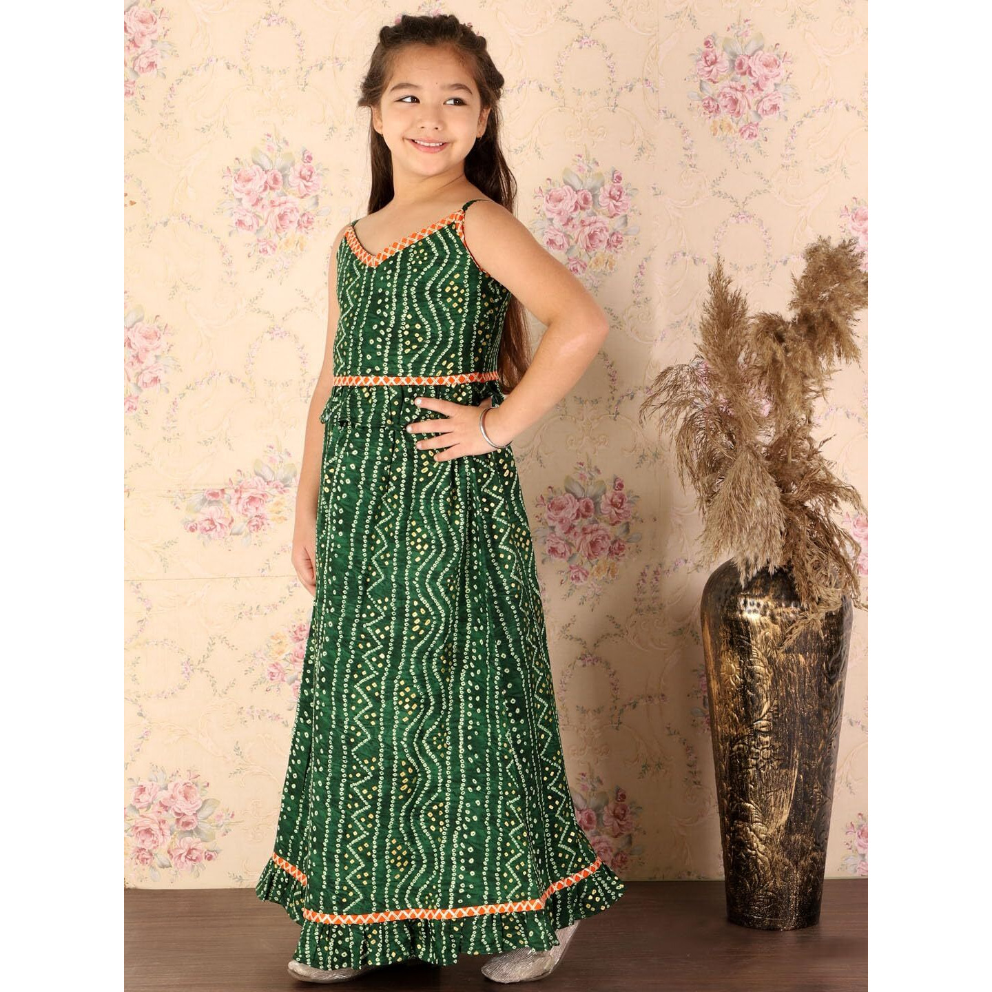 VASTRAMAY Girls' Green Bandhani Lehenga Set_VASGLC006GN_20