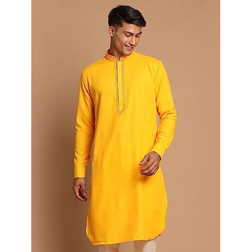 VASTRAMAY Men's Stylish Straight Kurta  Cotton Blend with Embroidered Placket