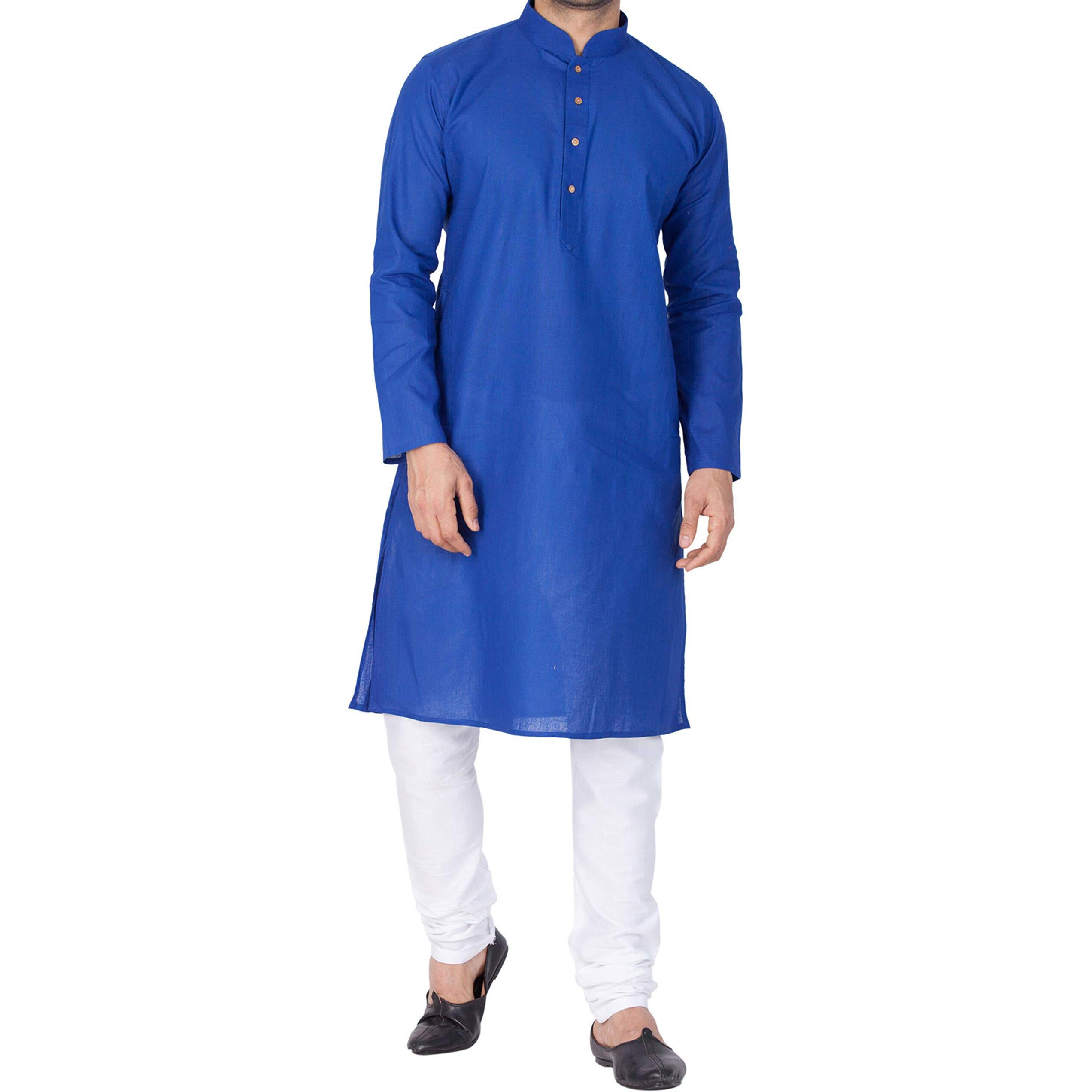VASTRAMAY Men Linen Kurta and Pyjama Set (Blue_VASMKBU007nPCWH_46)