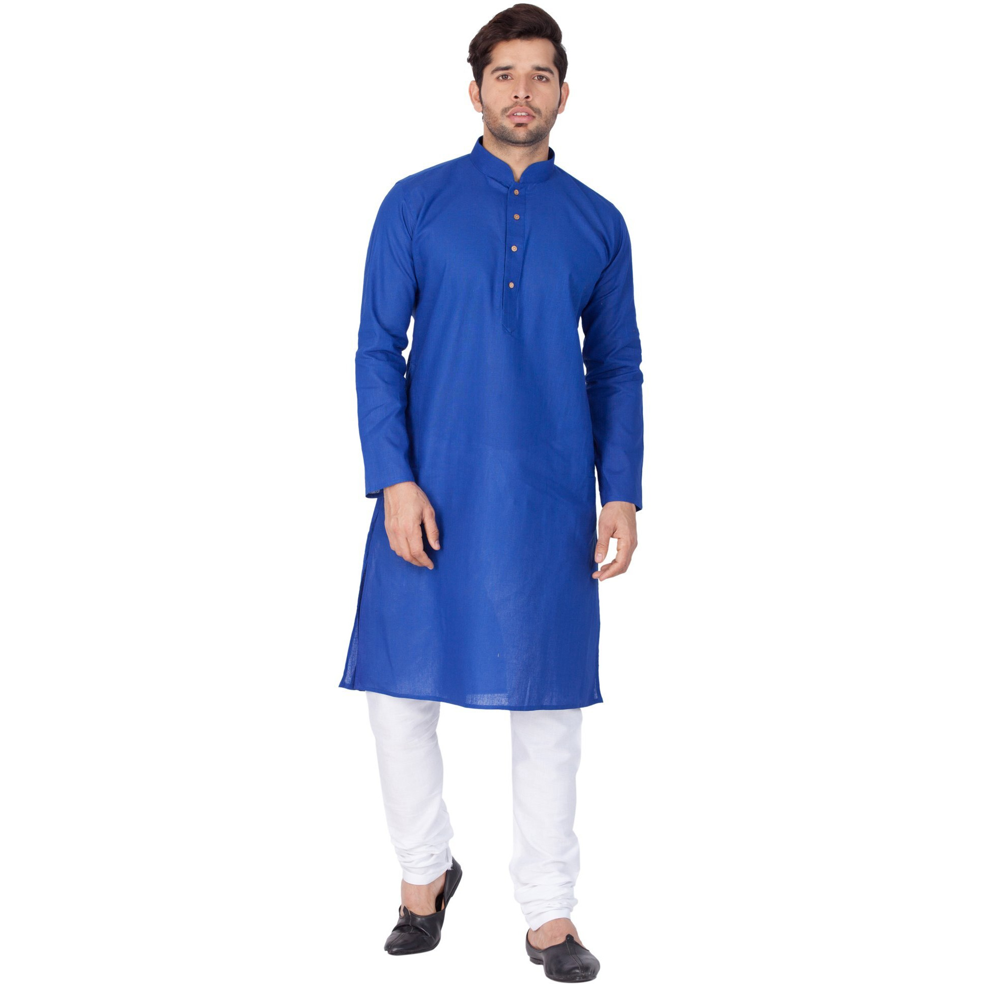 VASTRAMAY Men Linen Kurta and Pyjama Set (Blue_VASMKBU007nPCWH_46)
