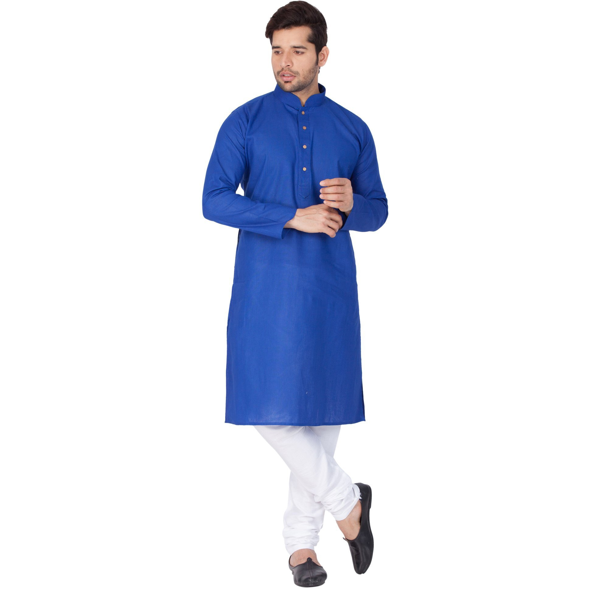 VASTRAMAY Men Linen Kurta and Pyjama Set (Blue_VASMKBU007nPCWH_46)