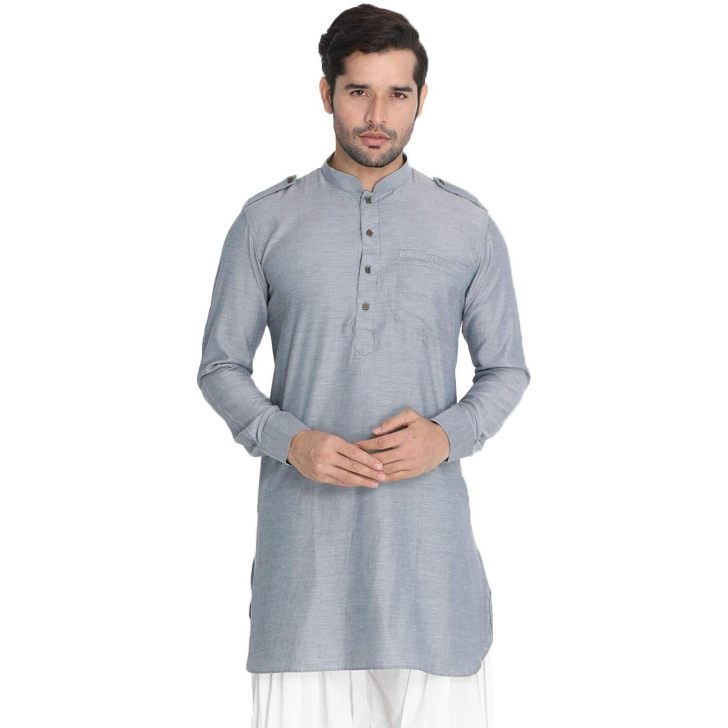 VASTRAMAY Men's Grey Cotton Kurta_VASMMK003GY_36