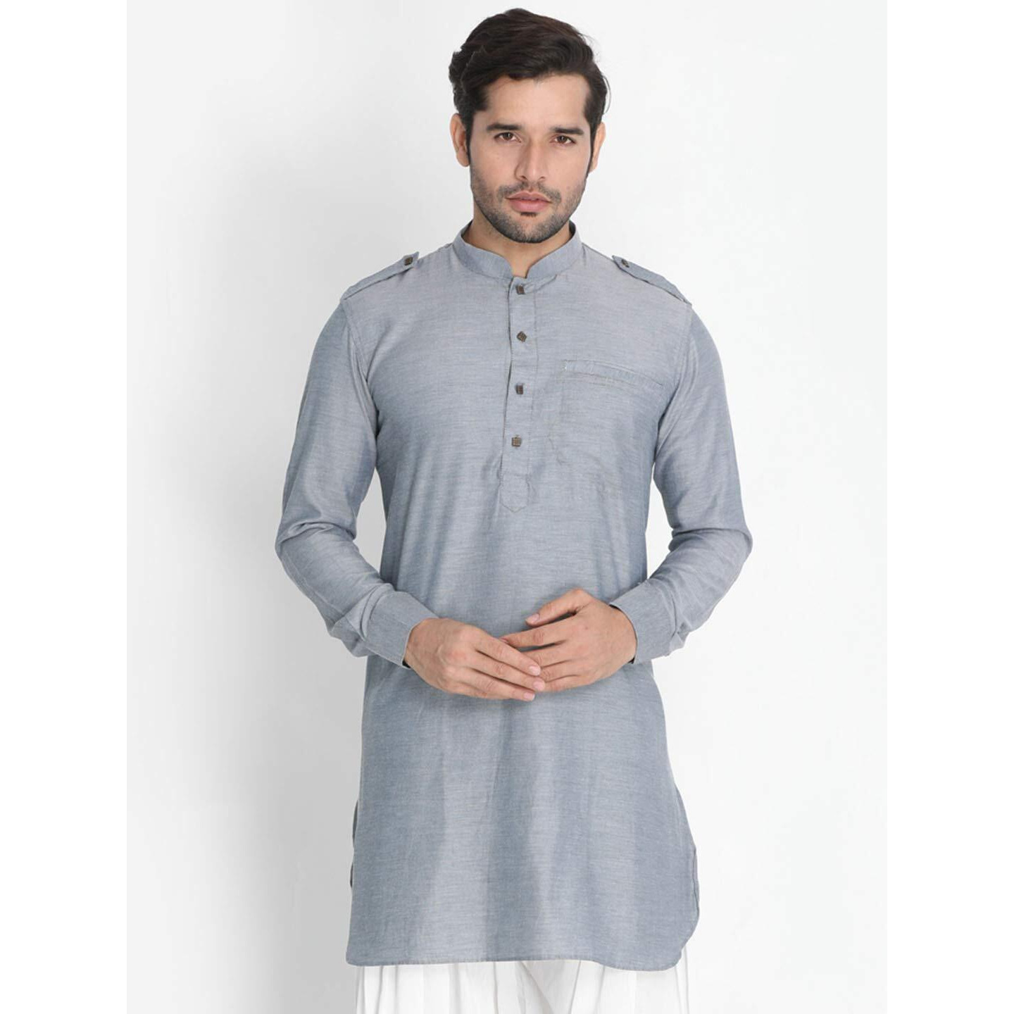 VASTRAMAY Men's Grey Cotton Kurta_VASMMK003GY_36