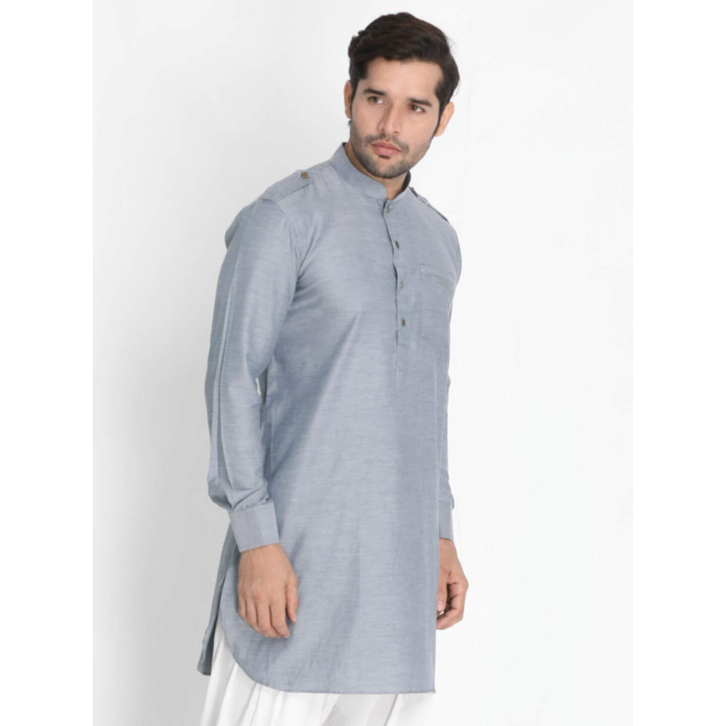 VASTRAMAY Men's Grey Cotton Kurta_VASMMK003GY_36