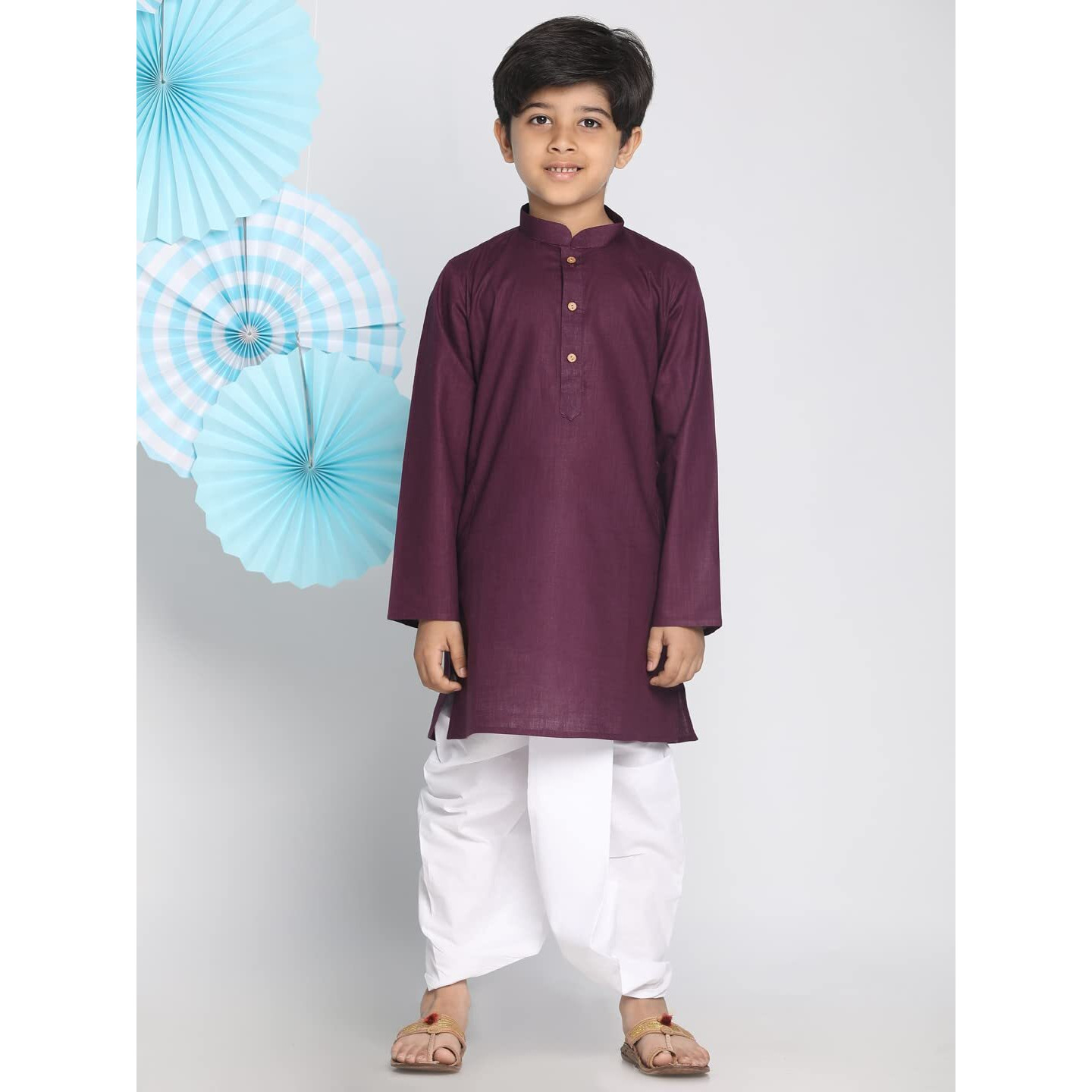 VASTRAMAY Boys' Purple Kurta and Dhoti Set (VASBK007PUnBDT015WH_Age-4-5 Years_Purple)