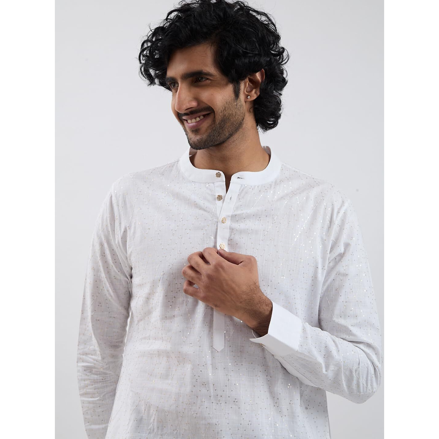 VASTRAMAY Men's White Cotton Kurta_VASMK307WH_40