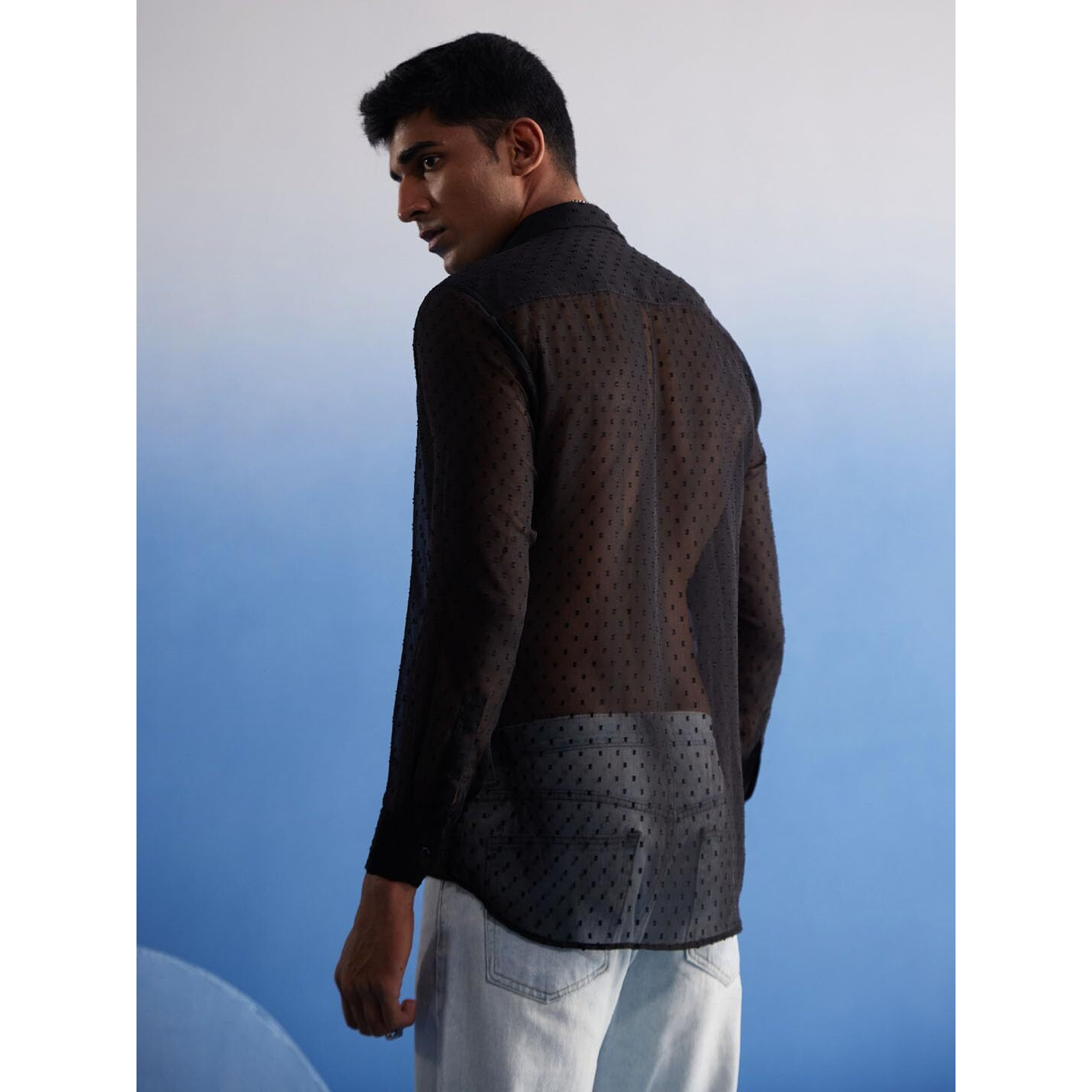 VASTRAMAY Men's Black Georgette Ethnic Jacquard Shirt_VASMSH036BL_40