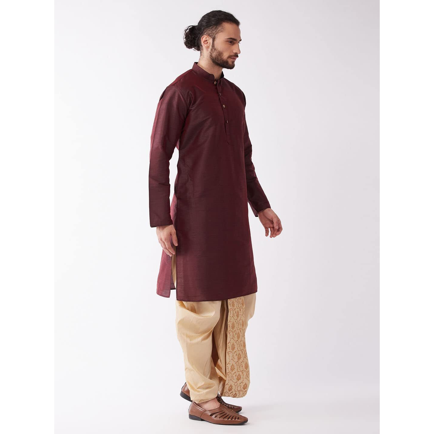 VASTRAMAY Men's Solid Kurta And Embroidered Traditional Dhoti Set_VASMK001WNnDT006GO_40