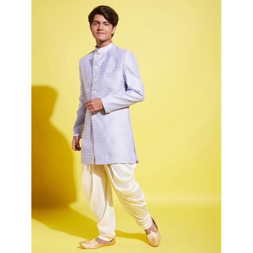VASTRAMAY YUVA Boys' Lavender And Cream Indowestern Sherwani and Cowl dhoti pant Set_VYUVBIW105HWnCDCR_36XL