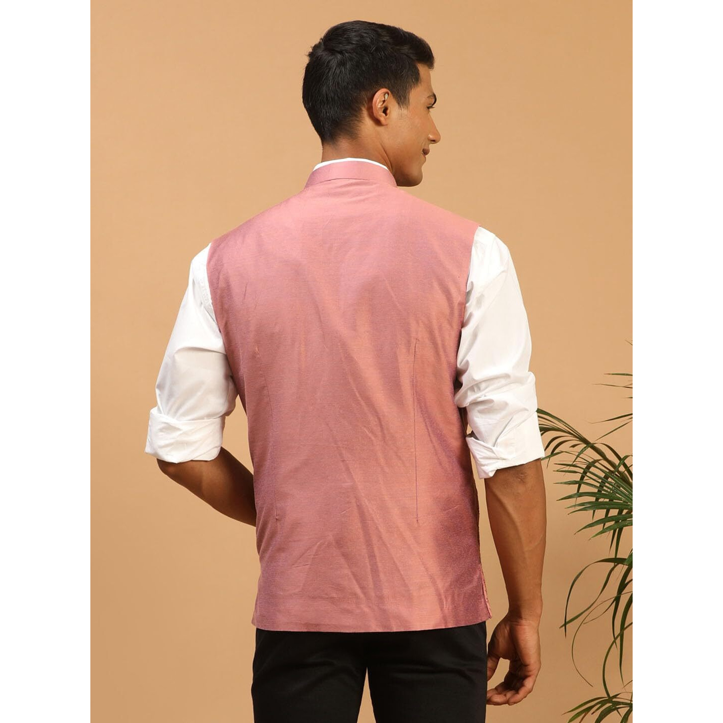 VASTRAMAY Men's Onion Mirror Work Nehru Jacket | Mirror Work Chevron Pattern Chic Jacket For Men