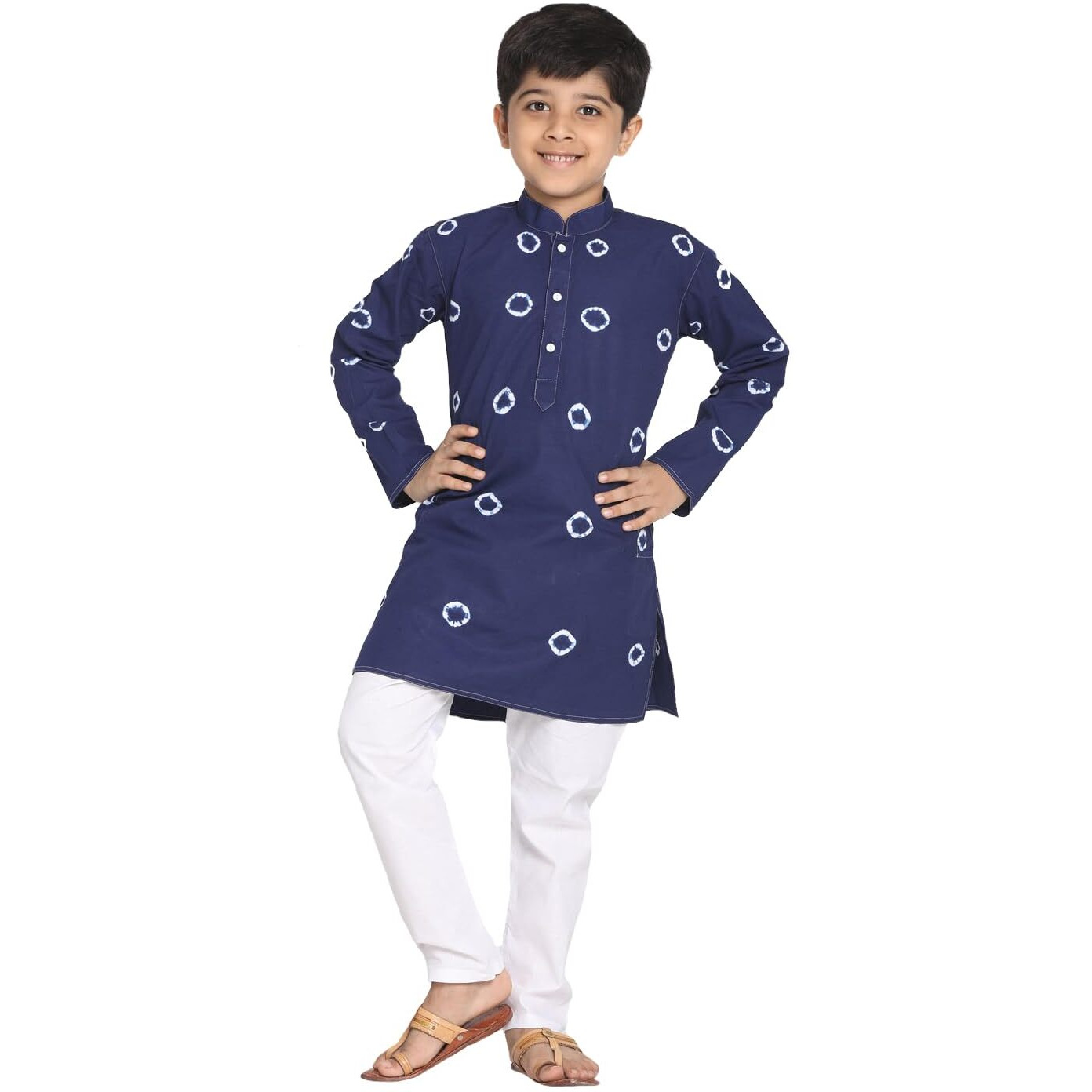 VASTRAMAY Boys' Blue And White Kurta Pyjama Set_VASBK130BUnPCWH_34