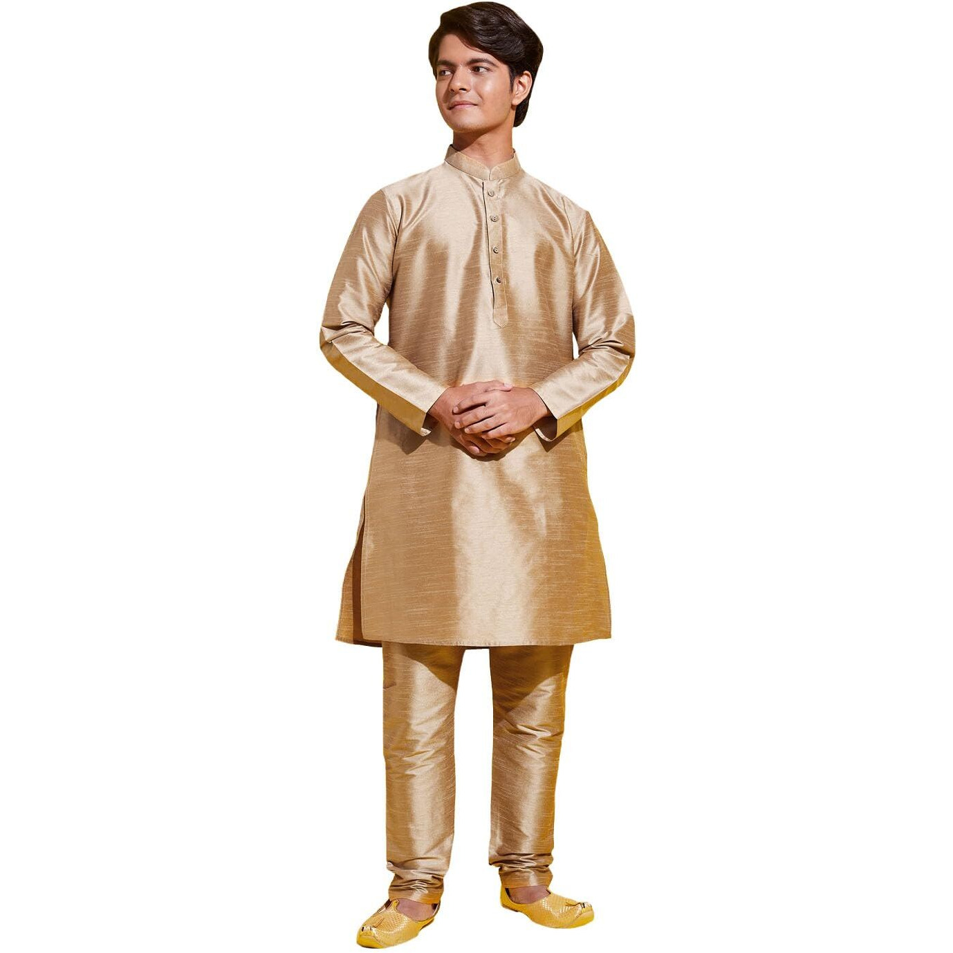 VASTRAMAY YUVA Boys' Rose Gold Silk Blend Kurta Pyjama Set_VYUVBKRG001nPRG_36XL