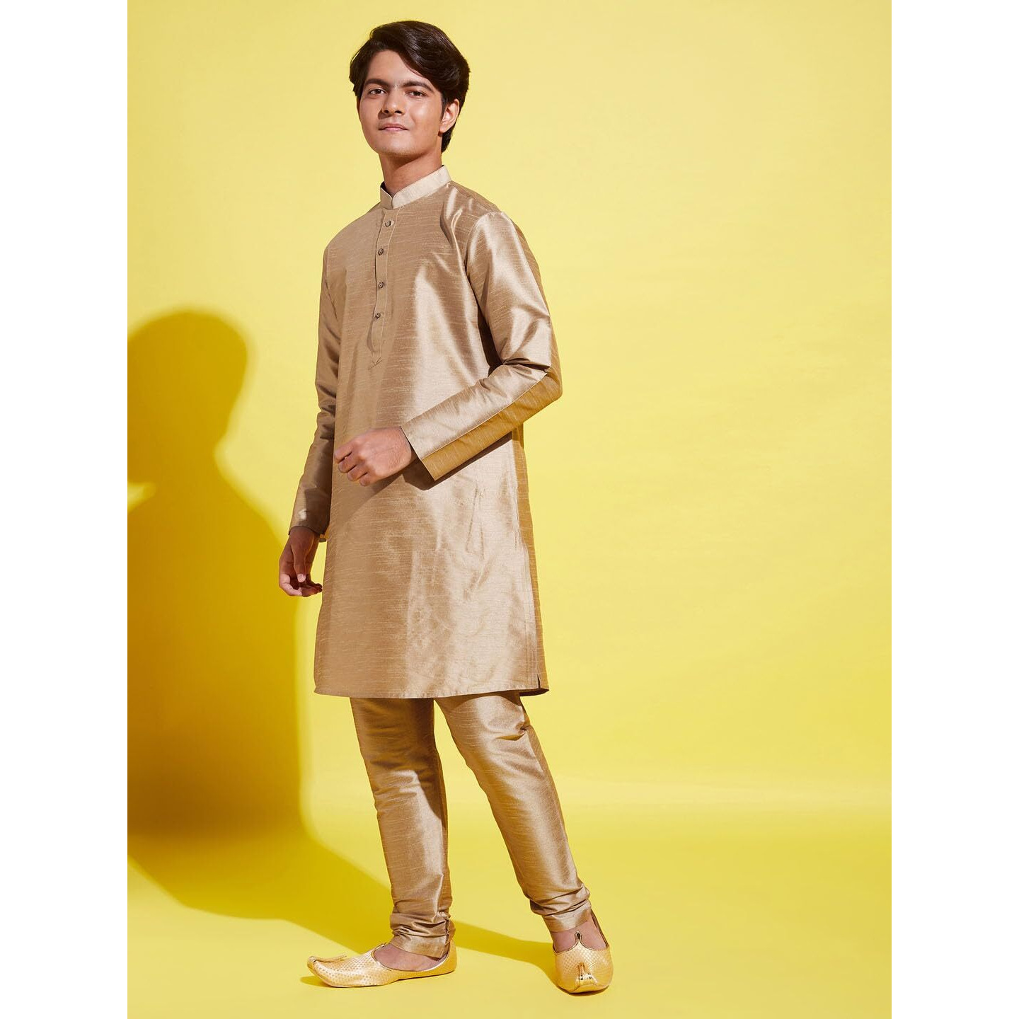 VASTRAMAY YUVA Boys' Rose Gold Silk Blend Kurta Pyjama Set_VYUVBKRG001nPRG_36XL