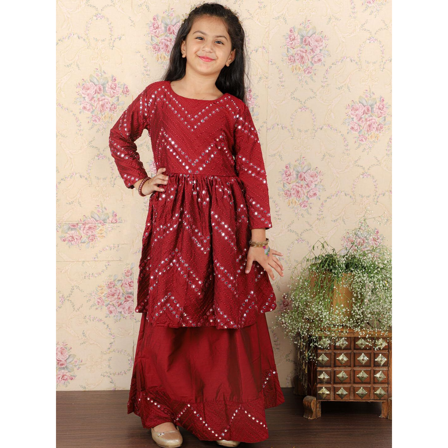 VASTRAMAY Girls' Red Lehenga Set_VASGLC012MA_30L