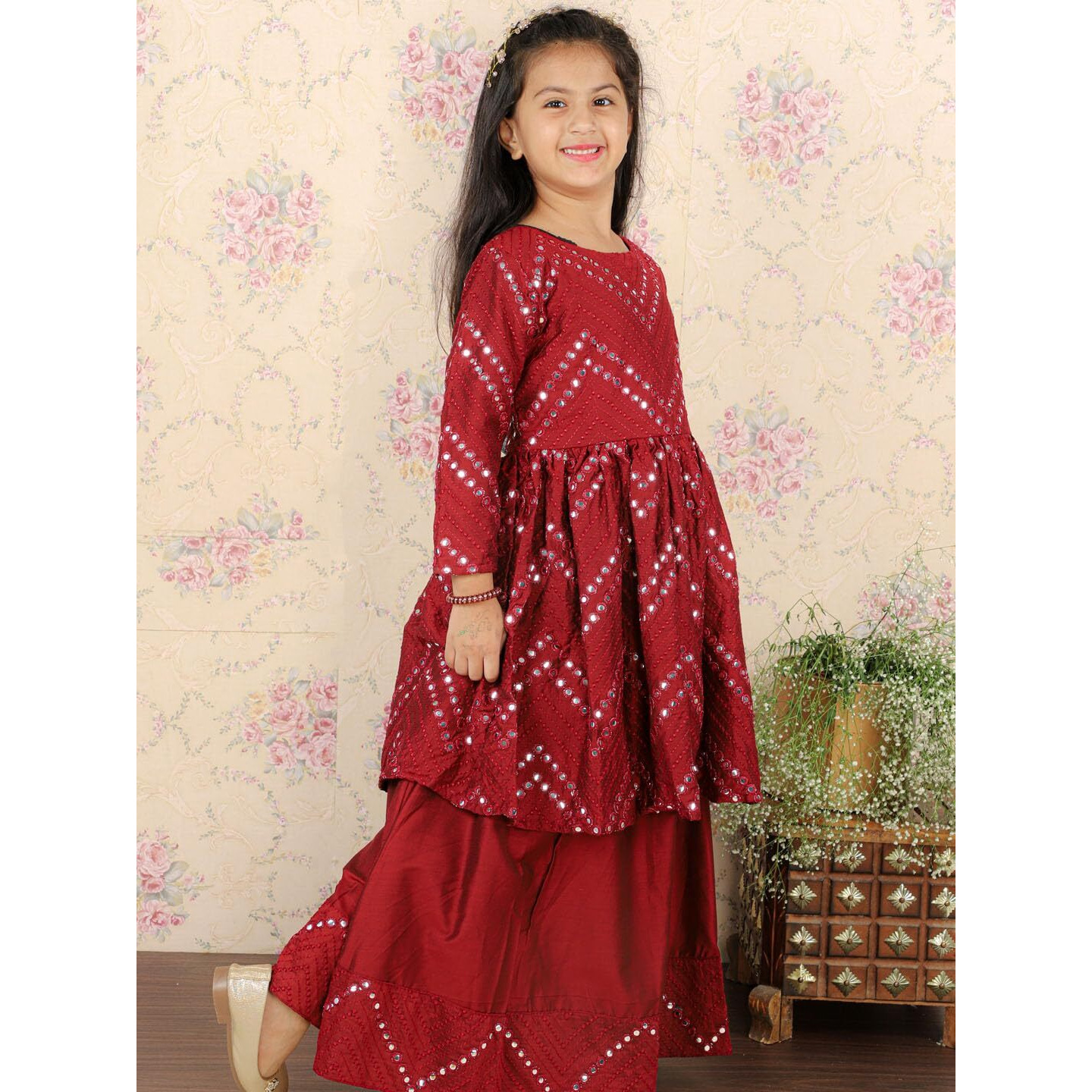 VASTRAMAY Girls' Red Lehenga Set_VASGLC012MA_30L