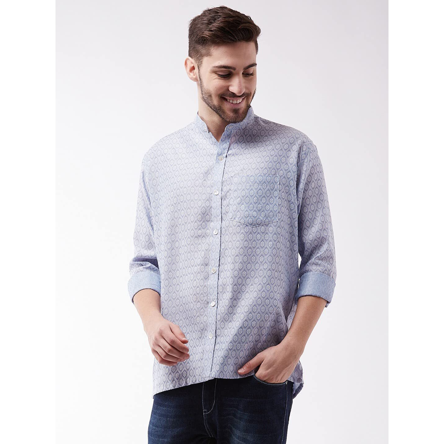 VASTRAMAY Men's Lavender Blue Silk Blend Ethnic Shirt_VASMSH006HA_42