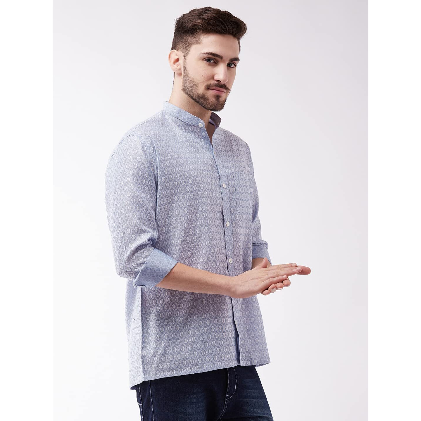 VASTRAMAY Men's Lavender Blue Silk Blend Ethnic Shirt_VASMSH006HA_42