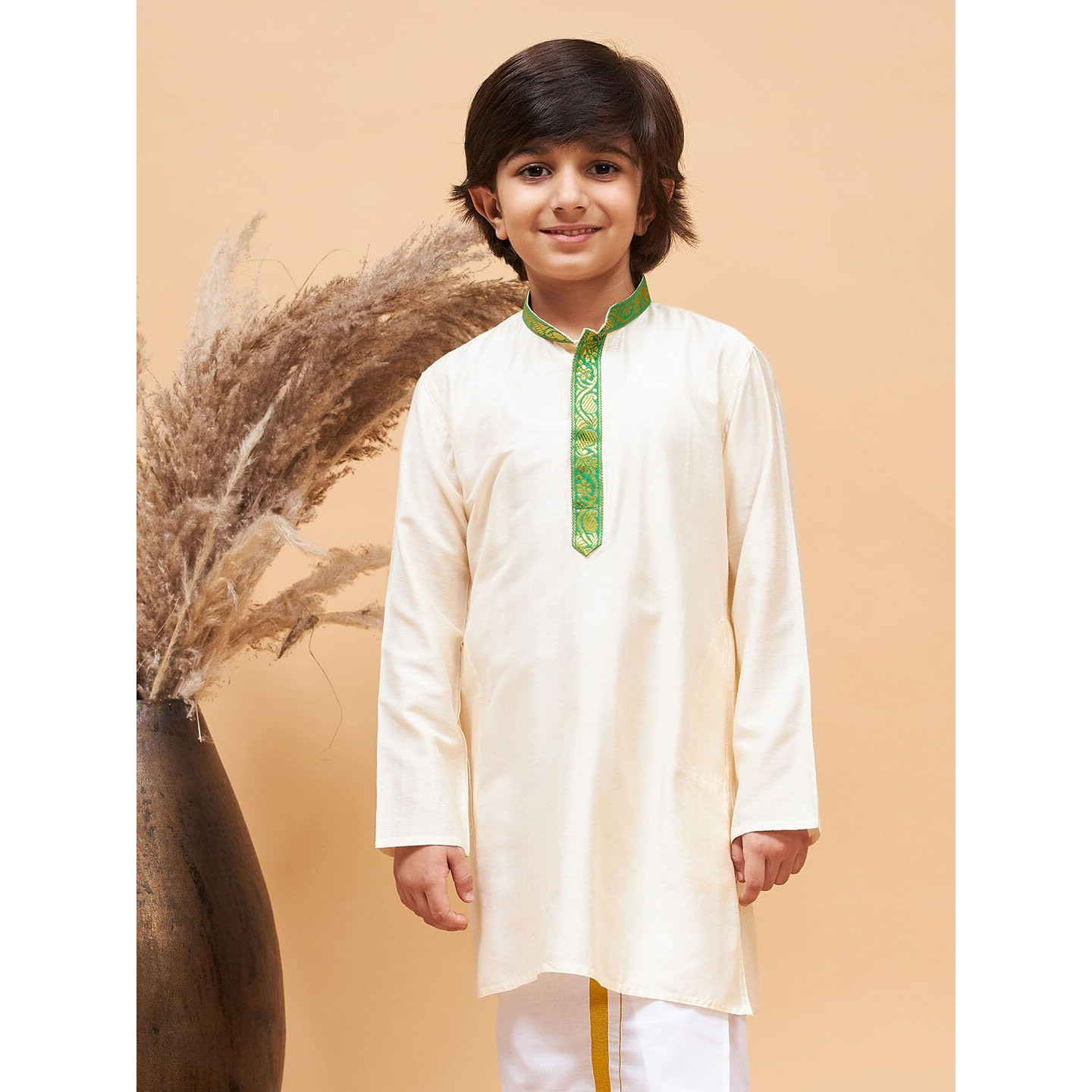 VASTRAMAY Boys' Cream Kurta_VASBK150GN_26
