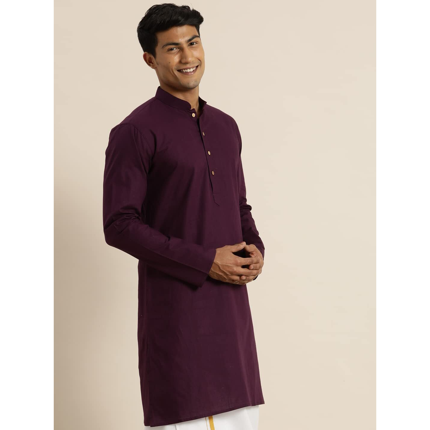 VASTRAMAY Men's Purpe Cotton Kurta_VASMK135PU_42