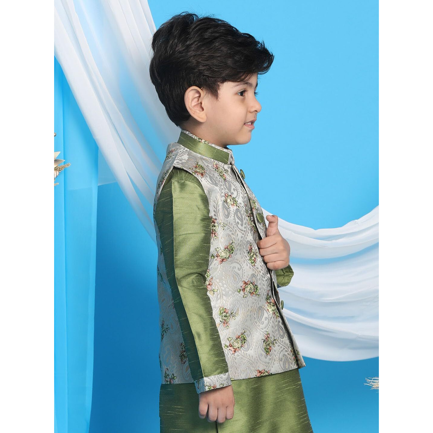VASTRAMAY Boys' Green Nehru Jacket_VASBJ056GN_30
