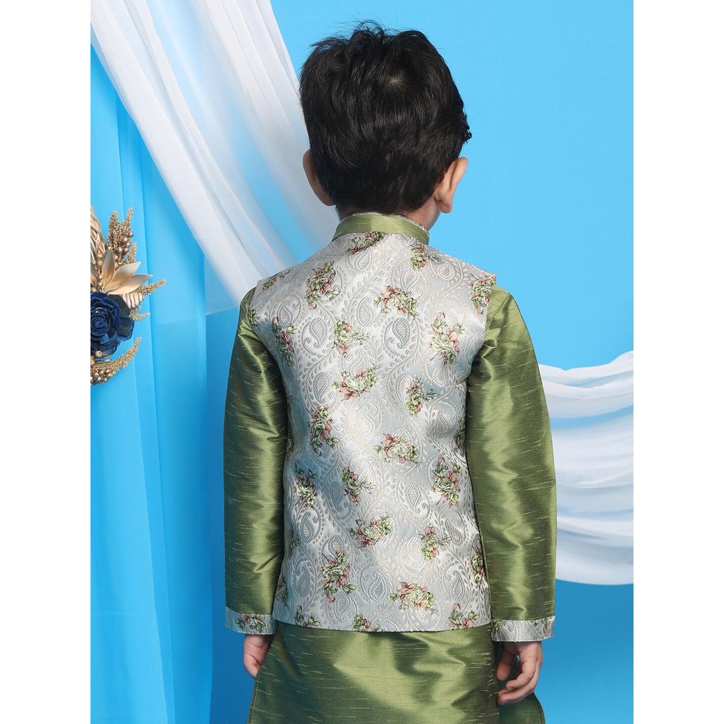 VASTRAMAY Boys' Green Nehru Jacket_VASBJ056GN_30