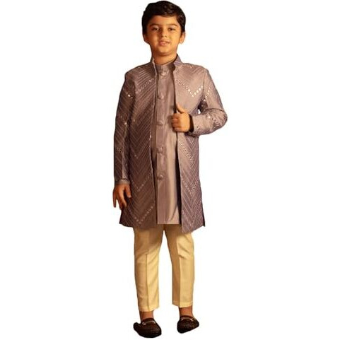 VASTRAMAY Boys' Onion Pink And Cream Ethnic Combo Set_VASBCO008PU_26