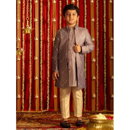 VASTRAMAY Boys' Onion Pink And Cream Ethnic Combo Set_VASBCO008PU_26
