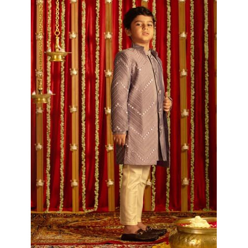 VASTRAMAY Boys' Onion Pink And Cream Ethnic Combo Set_VASBCO008PU_26