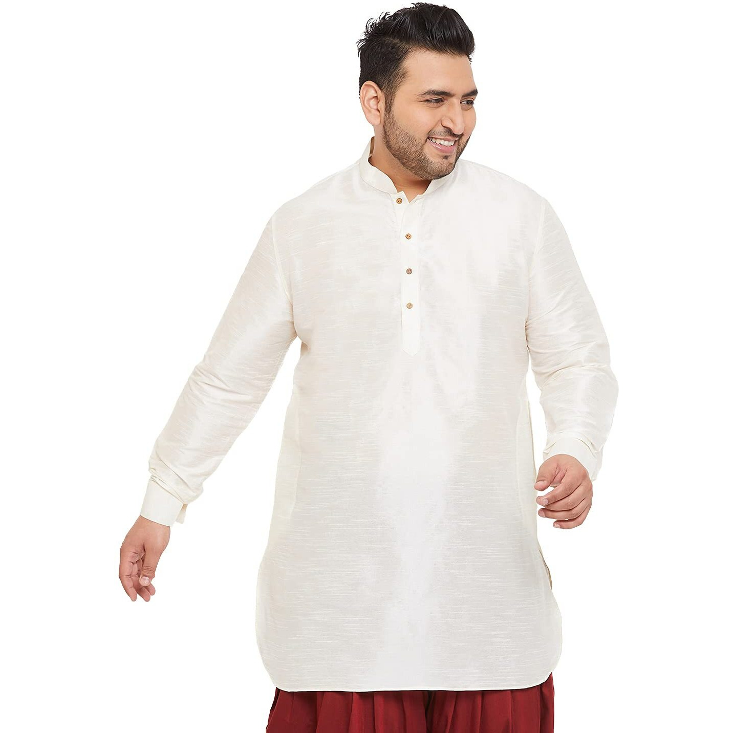 VASTRAMAY Plus Men's Cream And Maroon Silk Blend Kurta And Dhoti Set_VPLUSMK001CRnDT007MA_48