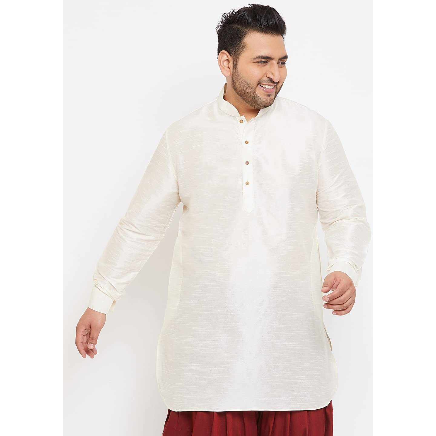 VASTRAMAY Plus Men's Cream And Maroon Silk Blend Kurta And Dhoti Set_VPLUSMK001CRnDT007MA_48