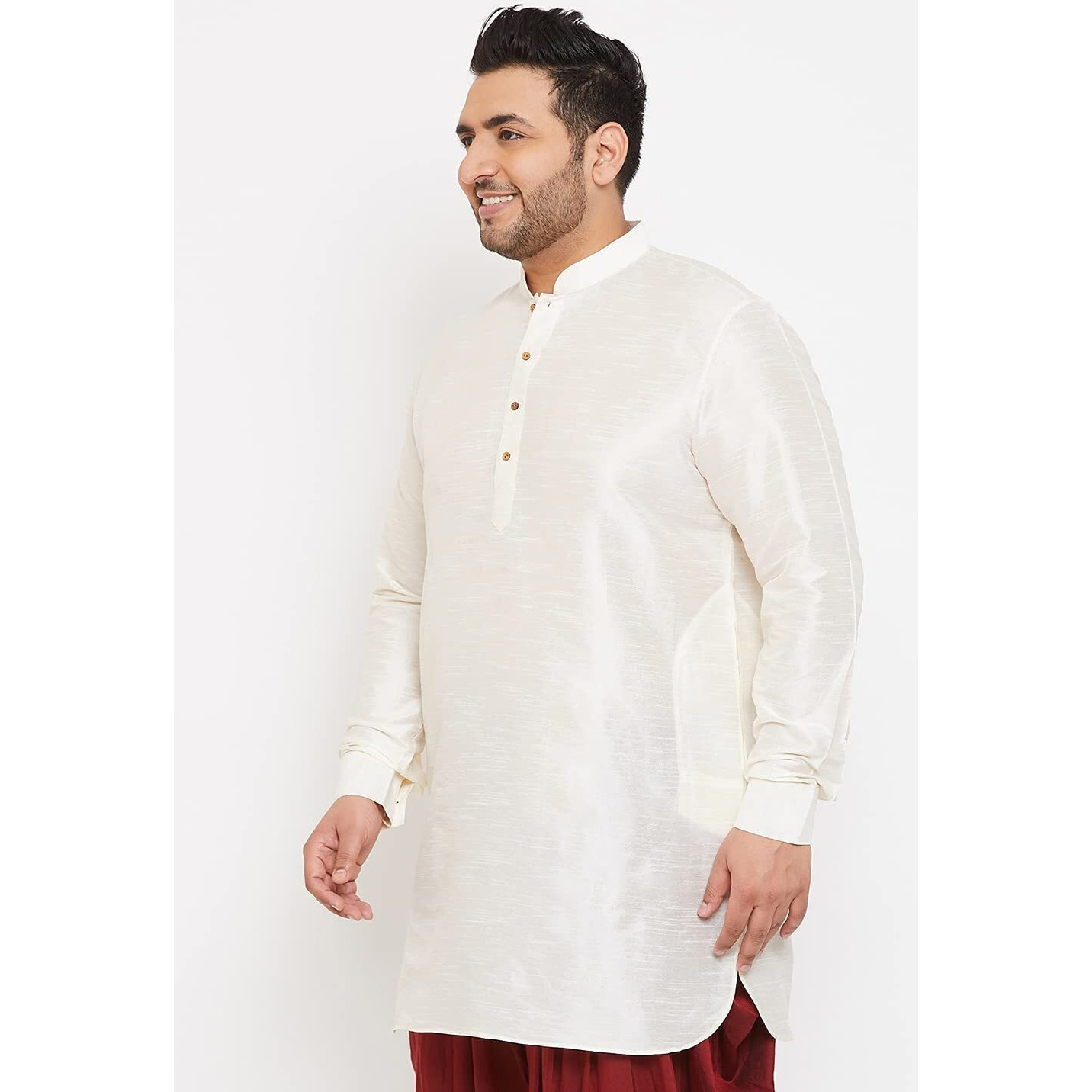 VASTRAMAY Plus Men's Cream And Maroon Silk Blend Kurta And Dhoti Set_VPLUSMK001CRnDT007MA_48
