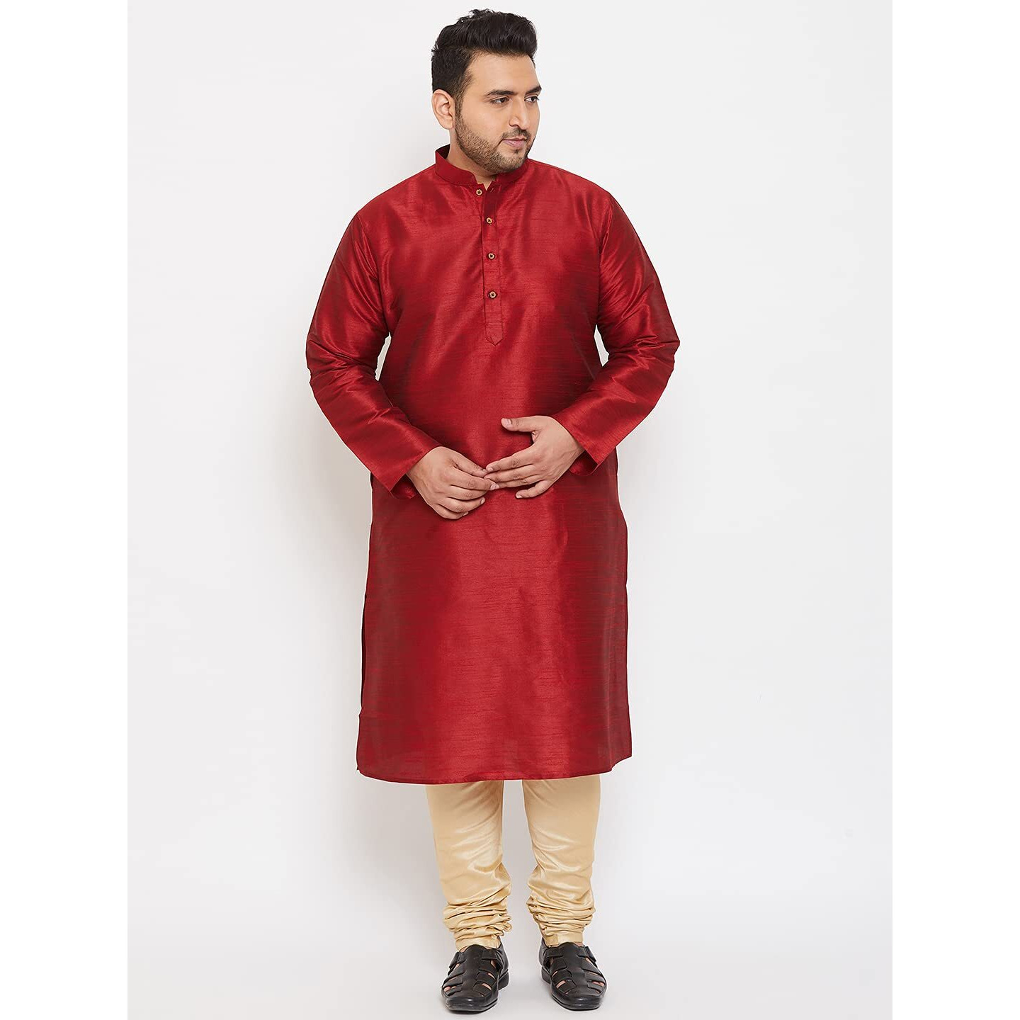 VASTRAMAY Plus Size Men's Silk Blend Kurta Set-New