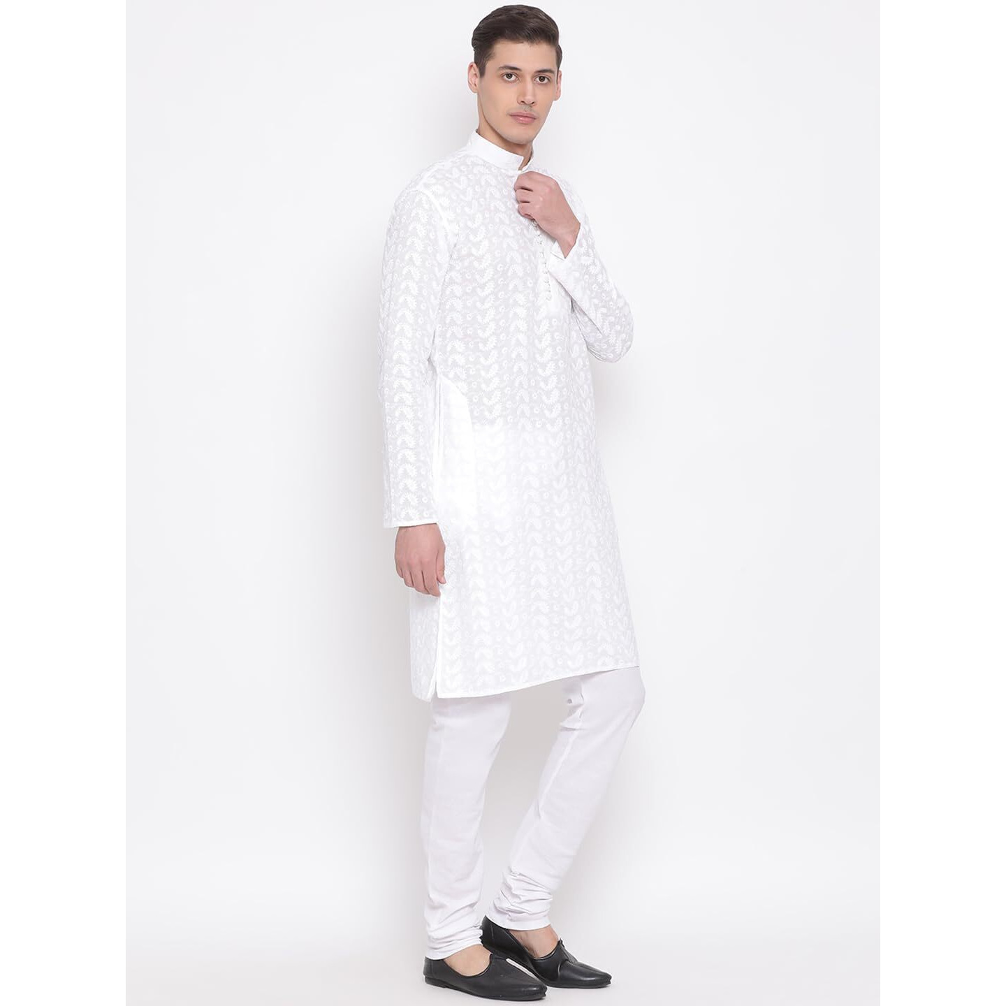 VASTRAMAY Men's Pure Cotton Lucknowi Chikankari Kurta Pyjama Set, Elegant Ethnic Wear for Republic Day, Weddings, and Festive Occasions