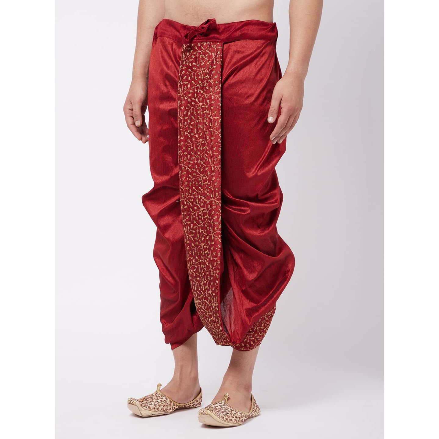 VASTRAMAY Men's Maroon Silk Blend Embroidered Dhoti_VASMDT011MA_F