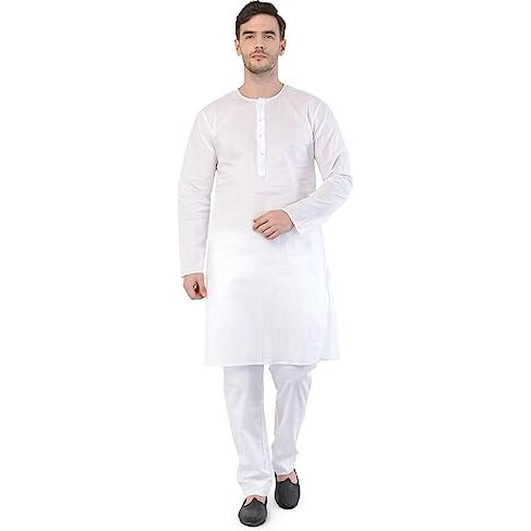 VASTRAMAY Men's White Cotton Addi Kurta_VASMK123nPWH_42