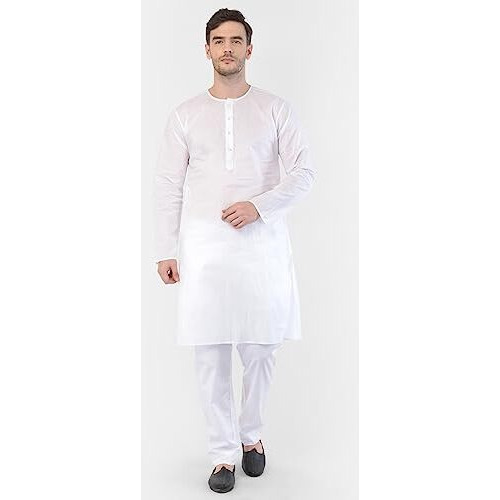 VASTRAMAY Men's White Cotton Addi Kurta_VASMK123nPWH_42