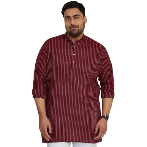 VASTRAMAY Woven Stripe Short Kurta for Men | Ethnic & Casual Wear | Festive Maroon