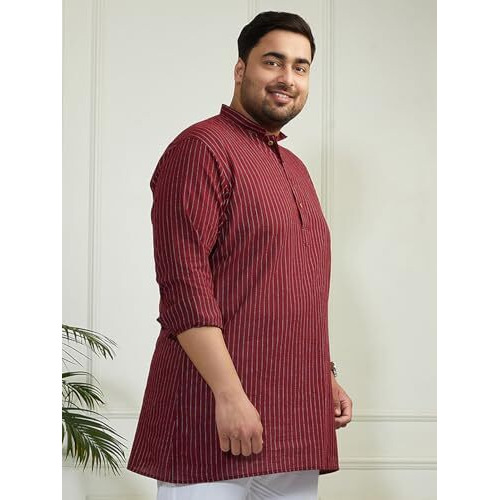 VASTRAMAY Woven Stripe Short Kurta for Men | Ethnic & Casual Wear | Festive Maroon