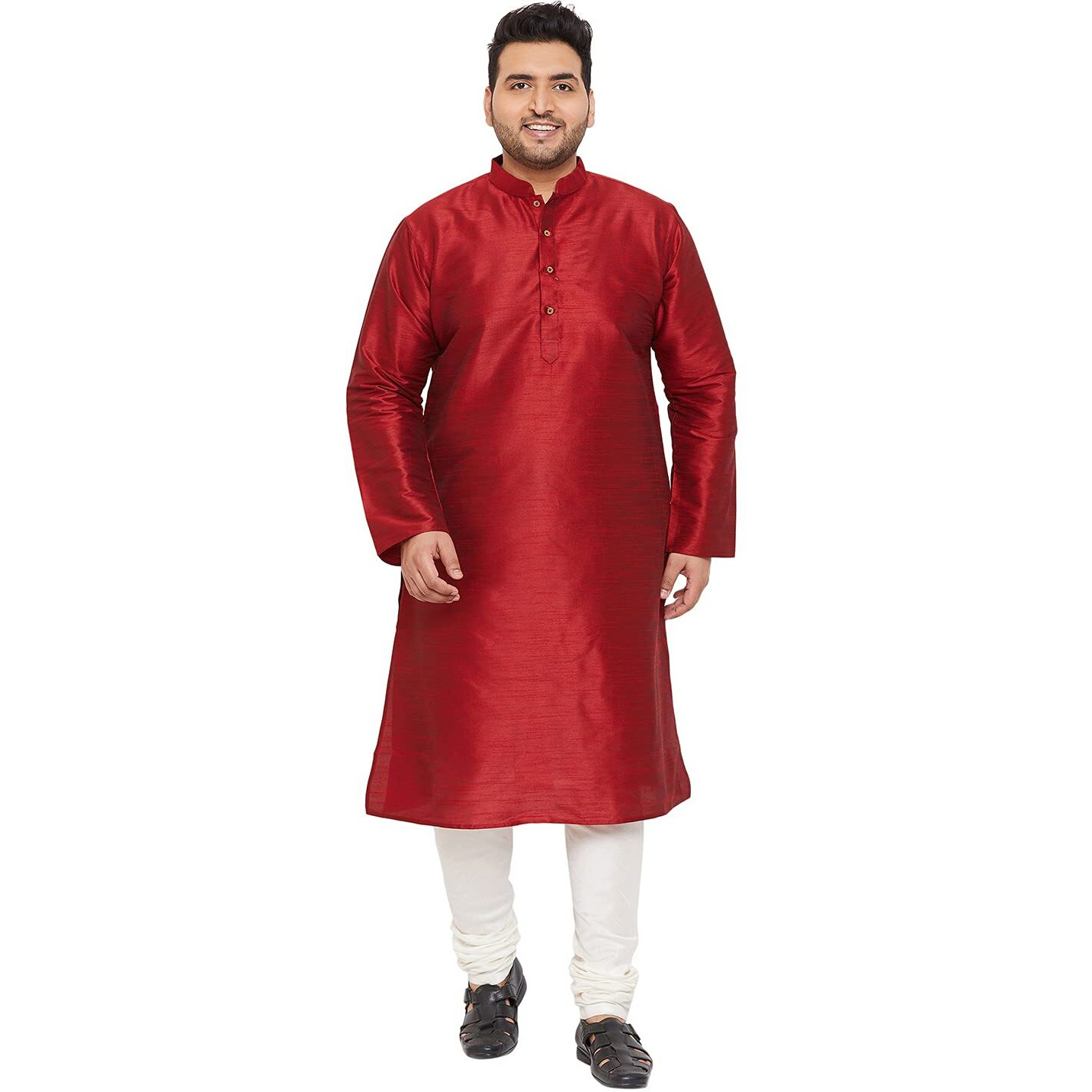 VASTRAMAY Plus Size Men's Silk Blend Kurta Set-New Maroon