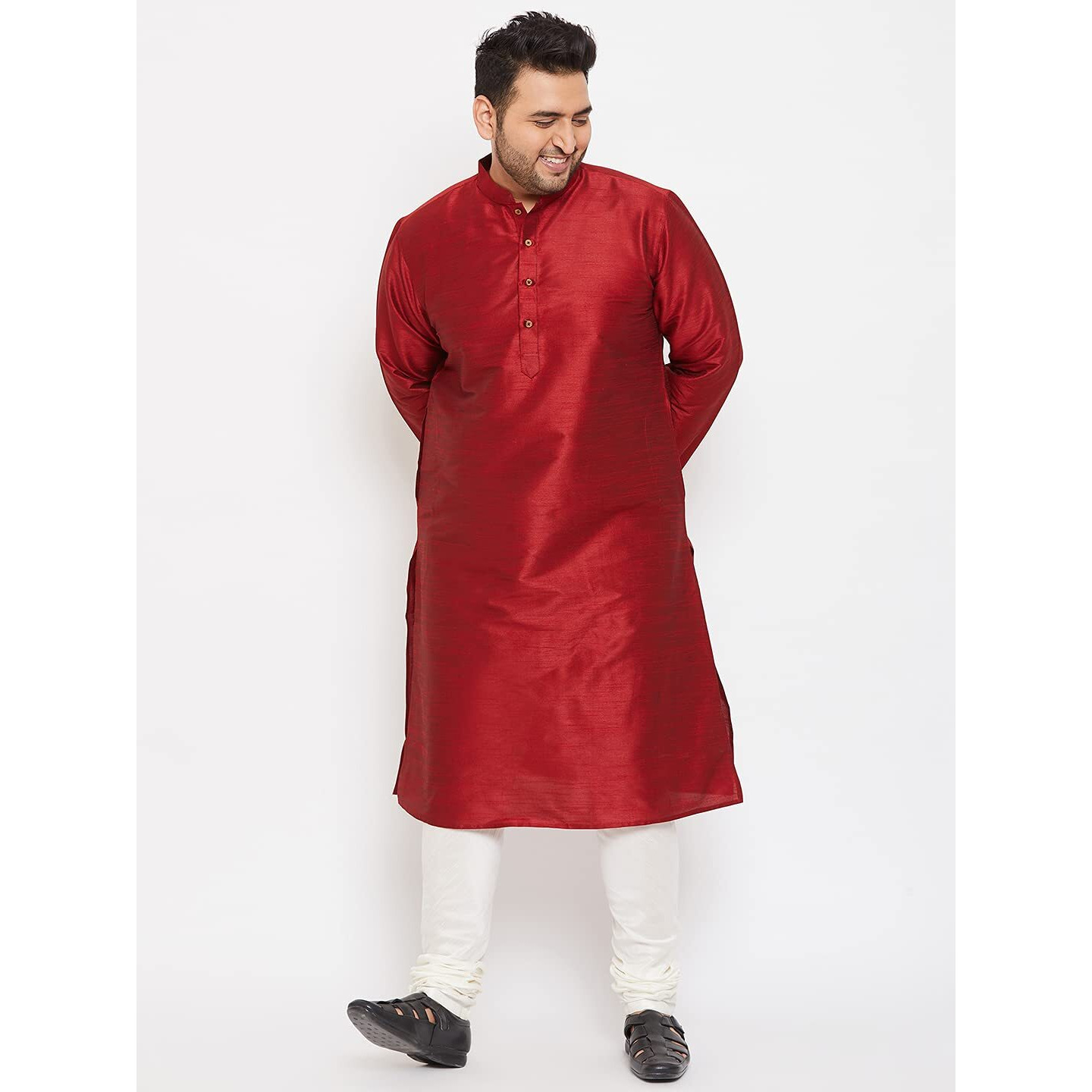 VASTRAMAY Plus Size Men's Silk Blend Kurta Set-New Maroon