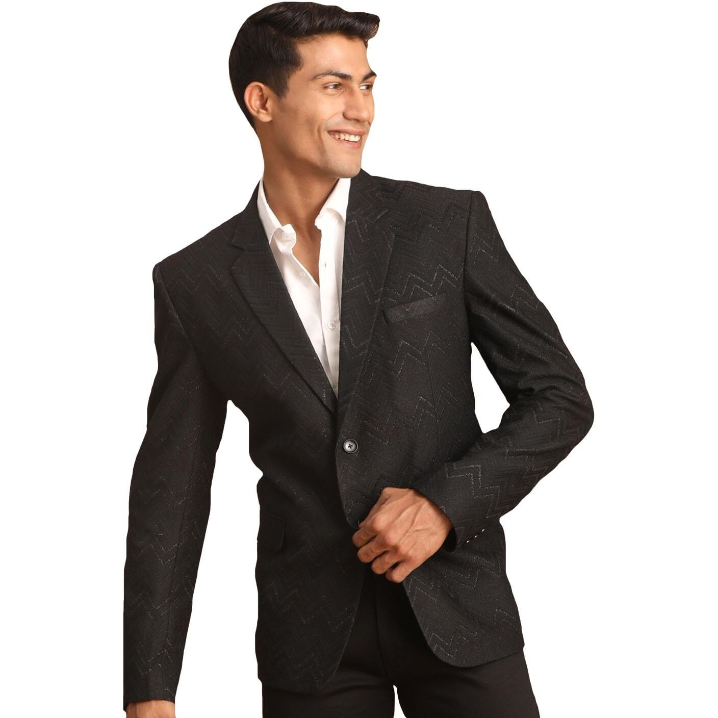 VASTRAMAY Men's Black Silk Blend Blazer | Imported Fabric Blazer for Men