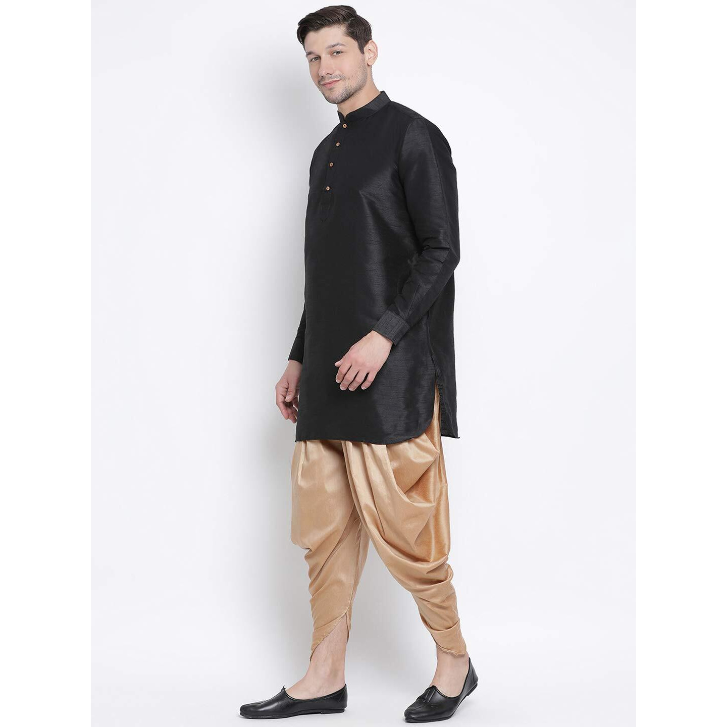 VASTRAMAY Men's Black Cotton Silk Blend Kurta and Dhoti Pant Set_VASMUK001BLnCDRG_46