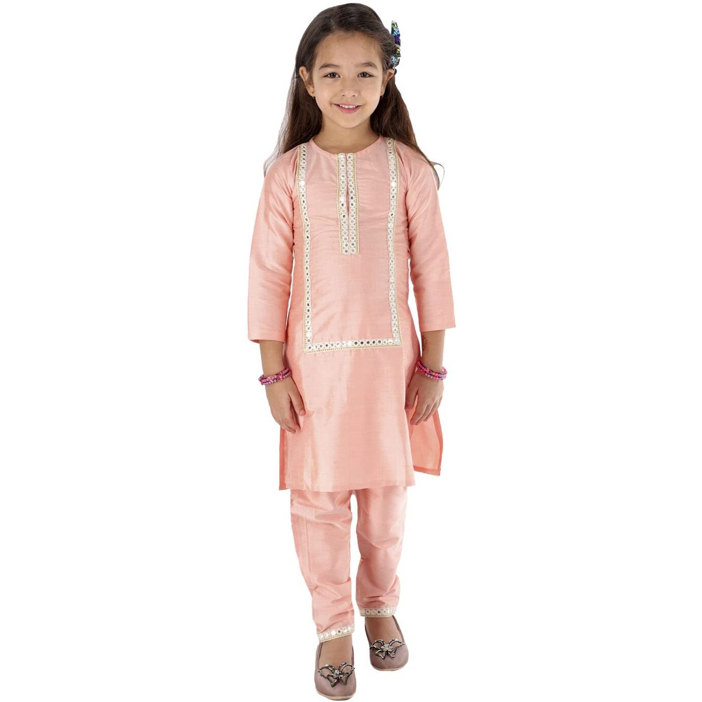 VASTRAMAY Girls' Mirror Work Viscose Kurta And Pant Set | Viscose Fabric Mirror Work Kurta And Pant Set - Traditional Design - Ideal for Weddings, Festivals, and Special Occasions