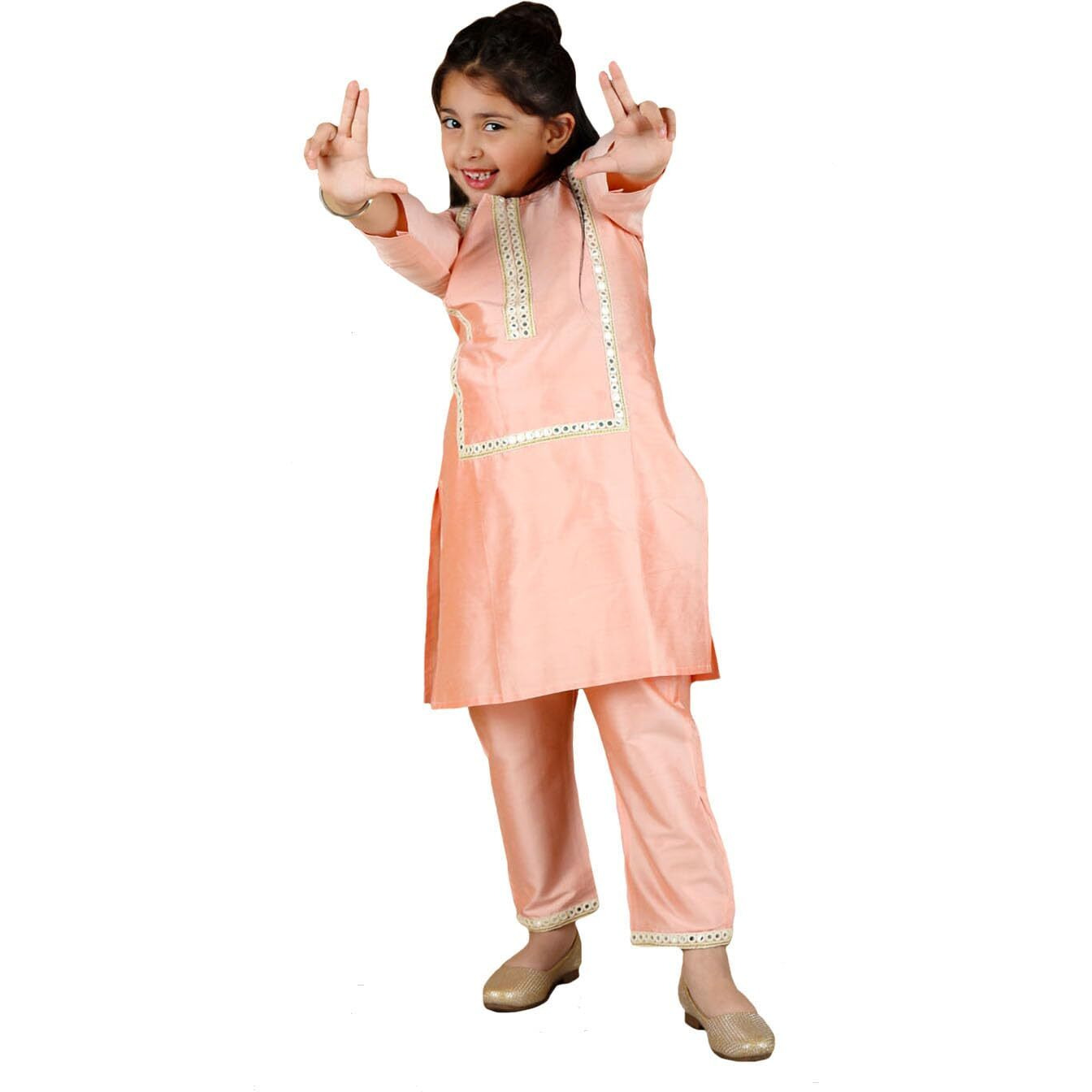 VASTRAMAY Girls' Mirror Work Viscose Kurta And Pant Set | Viscose Fabric Mirror Work Kurta And Pant Set - Traditional Design - Ideal for Weddings, Festivals, and Special Occasions