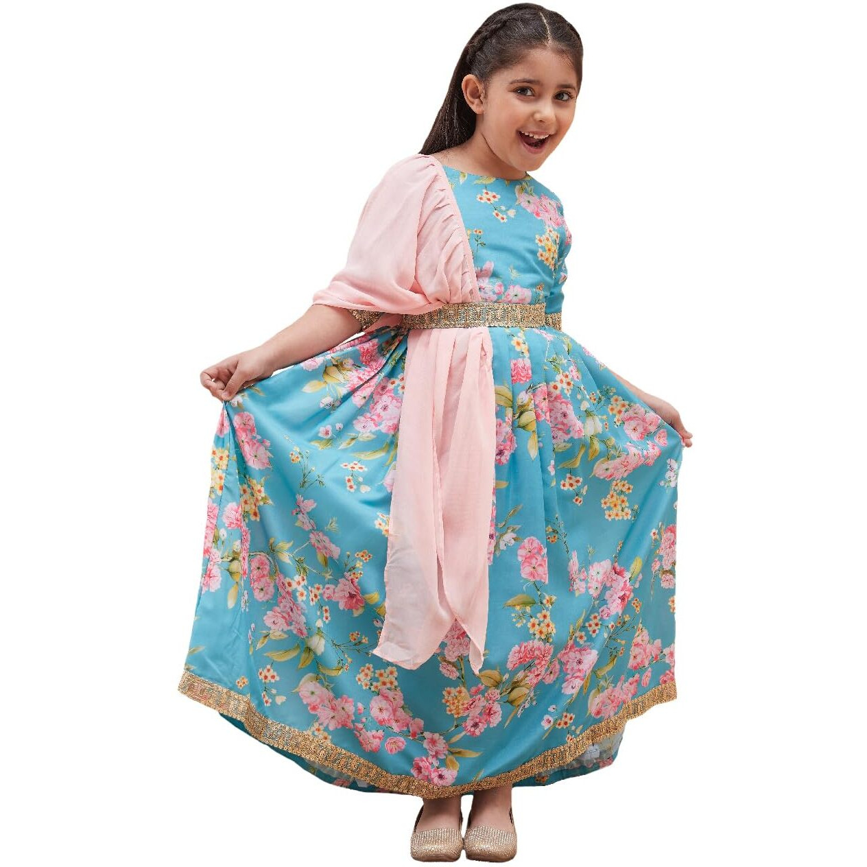 VASTRAMAY Girls' Aqua Lehenga Set_VASGLC007AQ_22