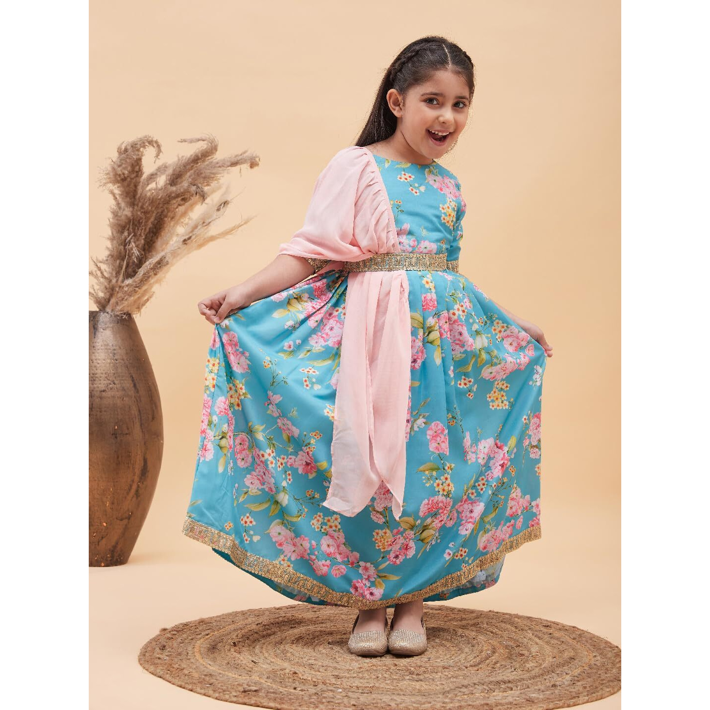 VASTRAMAY Girls' Aqua Lehenga Set_VASGLC007AQ_22